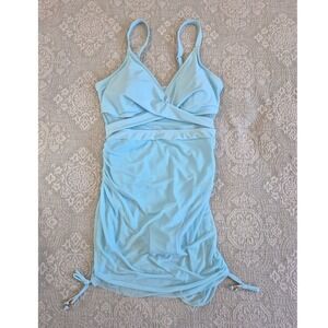 Blooming Jelly Light Blue Mesh One Piece Swim Dress Ruched Tummy Control Size XL